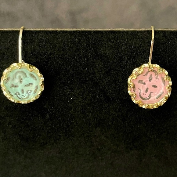 Avon Jewelry - Avon Lattice baby blue and baby pink Dangle facet earrings Vintage Avon Silver‌‌